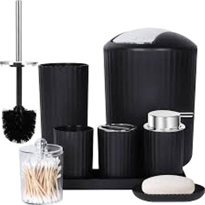 Set de baño 6 piezas negro mate